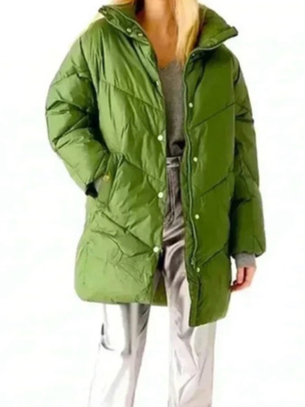 J. Crew Olive Green Long Quilted Puffer Coat